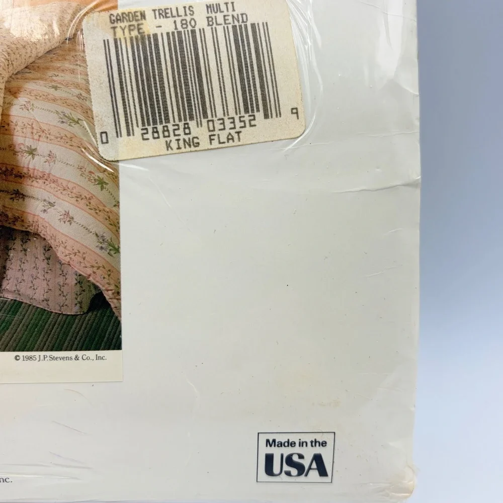 Vintage Utica Garden Trellis King Flat Sheet 1985 Floral Percale Made in USA NEW